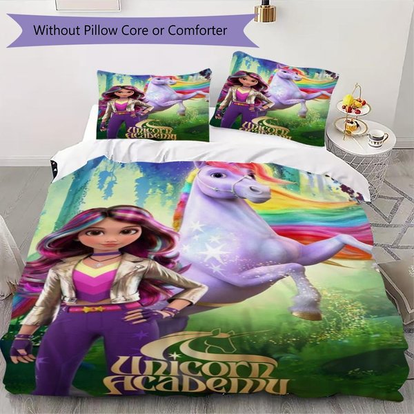 Unicorn Academy WzóR PośCiel Zestaw KołDra Poszewka Na Poduszkę Dekoracja Domu Prezent Urodzinowy (1 * Poszwa Na KołDrę + 2 * Poszewki Na Poduszki Bez Rdzenia)95 135X200Cm-image