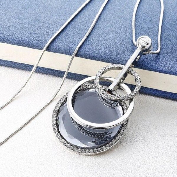 Collar Largo Con Colgante De CíRculos Multicapa Para Mujer, Nuevo Collar De SuéTer De Cristal GeoméTrico Grande A La Moda Gris-image