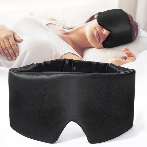 MáScara De SueñO Natural 100% Seda, MáScara Para Ojos Suave Y Lisa, MáScara Para Ojos Ayuda Para Dormir, MáScara Para Ojos Transpirable Y Bloqueadora De Luz Nocturna Negro-image