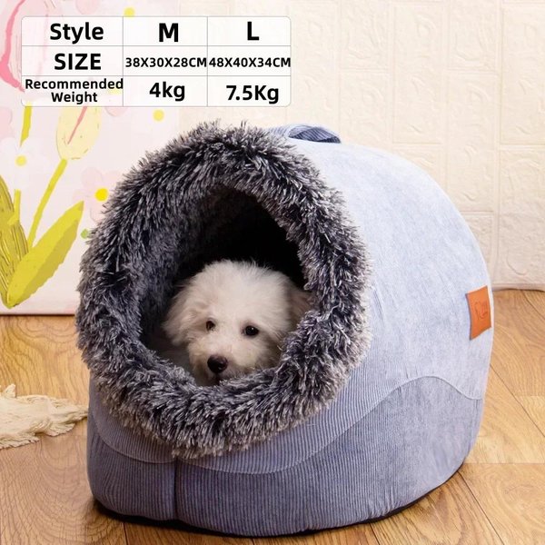 Mascota Perro Gato Nido De Portador Cama De Felpa Nido Para Gatos Semicerrado Comodidad Para Dormir Profundamente En Invierno Cama Para Gatos Alfombrilla PequeñA Cesta Perrera Suave M-image