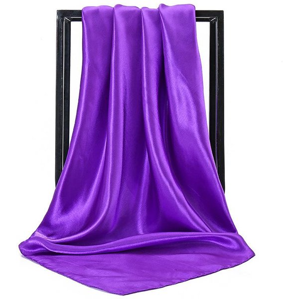Luksusowy Jedwabny Szalik Damski Satynowy GłAdki HidżAb Szaliki MuzułMańSki Pareo Bandana Damski Szal Owijany Opaska Na GłOwę Foulard 90*90Cm Fioletowy-image