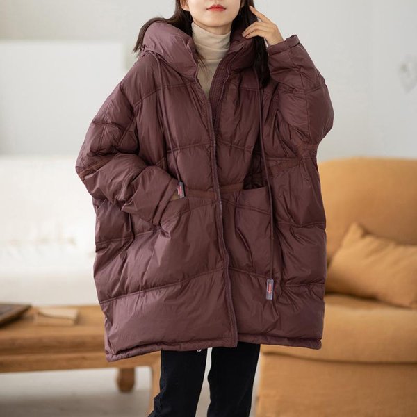 Damska BiałA Kurtka Puchowa Z Kapturem Na Jesień I Zimę, CiepłA, Oversize, Puchowa, Swobodna, LuźNa, Gruba, Parka, Damska Odzież Wierzchnia One Size Kawowy-image