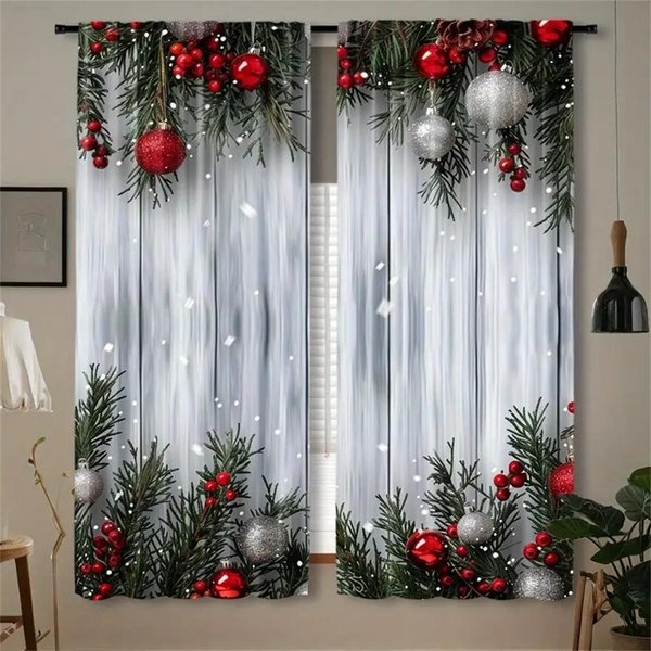 Juego De 2 Cortinas NavideñAs De Papá Noel-Estampado Digital, DiseñO De Bolsillo Para Barra, PoliéSter - Perfectas Para Sala De Estar, Cocina, Dormitorio W50X130H(Cm)X2Pcs&Grommet Top-image