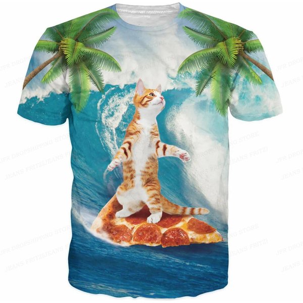 Letni MęSki T-Shirt Zwierzę Kot Nadruk 3D T-Shirt MęSka Moda Oversize KróTki RęKaw T-Shirt DziecięCe Top T-Shirty ŚMieszny 6XL Blue-image