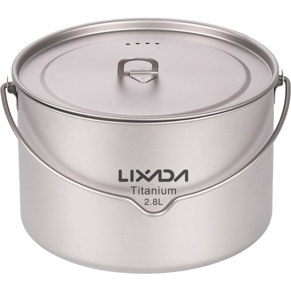 Lixada 2.8L Titanium Pot Ultralekki PrzenośNy WisząCy Garnek Z Pokrywką Outdoor Camping Piesze Wycieczki Z Plecakiem 2.8L-image