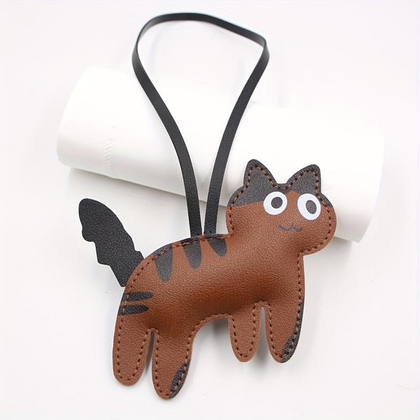 Llavero De Gato De Cuero Pu, Accesorio Lindo Y Creativo Para Llaves O Bolsos, Perfecto Como Regalo Para Las Fiestas Gray-image