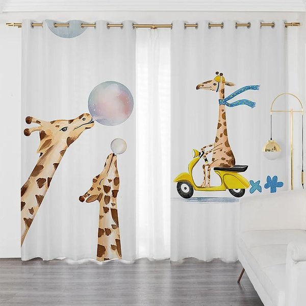 Wysoka ZasłOna ZacieniająCa Nordic Simple Cute Cartoon Rabbit Stars Moon DziecięCy PokóJ DziewczęCy Sypialnia Okno ZaciemniająCe ZasłOna PrzeciwsłOneczna W55 X H185Cm X 2&HOOK-image