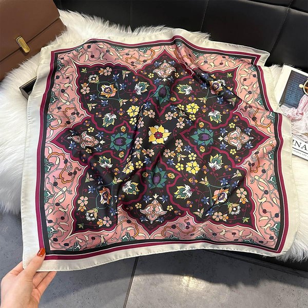 Luksusowy Szalik Damski Jedwabny Kwadratowy Z Nadrukiem Koni Chustka Na WłOsy Foulard Opaska Na GłOwę Szale Chusty Chusteczka Bandana Kobiety 70X70Cm Gray-image