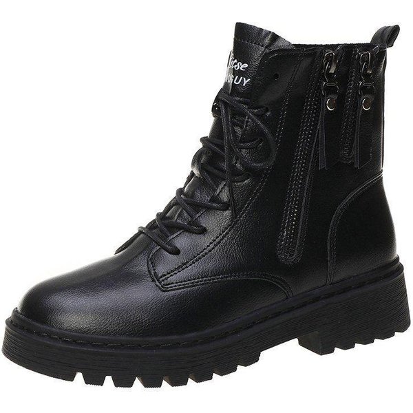 Botines De Piel Para Mujer, Zapatos Con Cordones, Botas Cortas De OtoñO-Invierno Para Mujer, Botas De Plataforma Con TacóN, Botas De Trabajo, Calzado 40-image