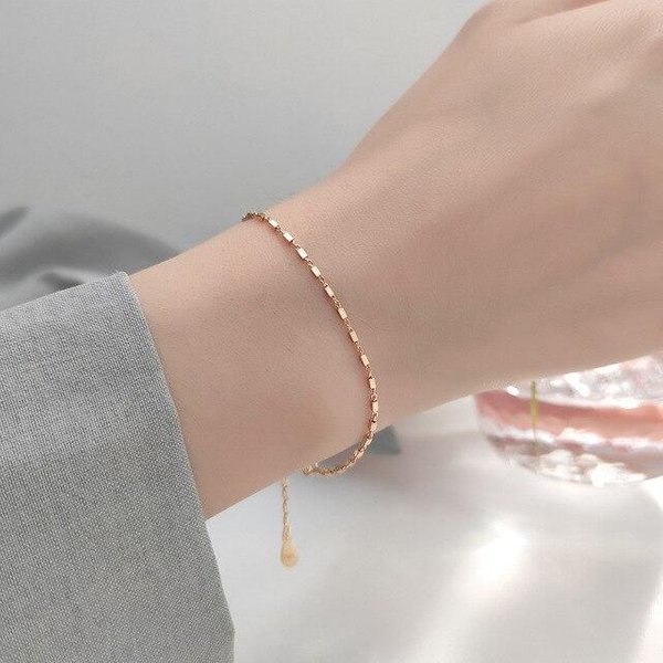 Bling Glitter Prosta Cienka Delikatna RóżA ZłOty Kolor 925 Sterling Silver Regulowana Bransoletka Dla Kobiet Luksusowa BiżUteria KoreańSki Dainty 20Cm Gray-image