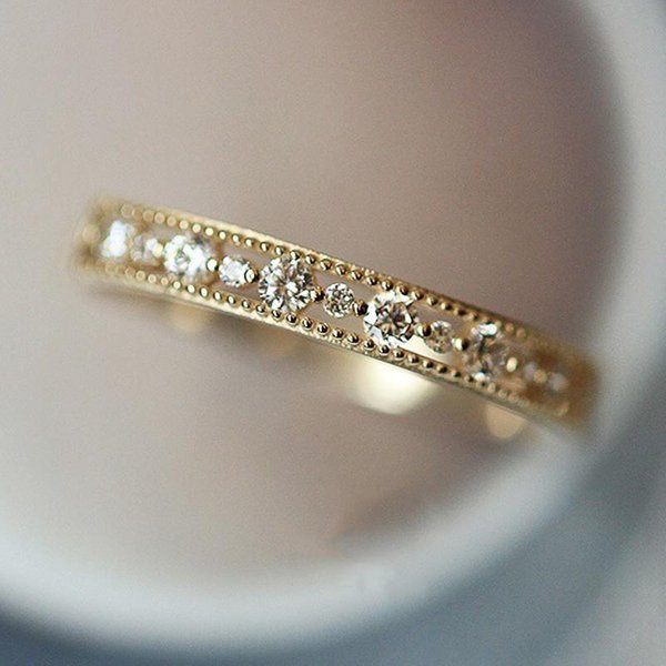 Huitan Anillos Delicados Finos Para Mujer Color/Color Dorado Brillante CZ Elegantes Anillos De Boda Eternidad Accesorios De Moda JoyeríA 7-image