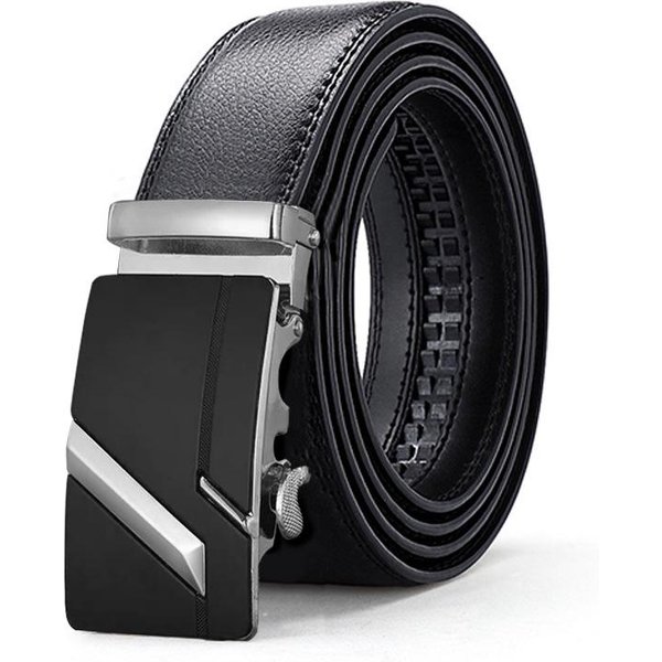 CinturóN De Piel Genuina Para Hombre Con Hebilla AutomáTica De Vacuno Hebilla De AleacióN CinturóN Para Pantalones Business Casual CinturóN Para Hombres De Edad Media Y JóVenes 130Cm Black-image