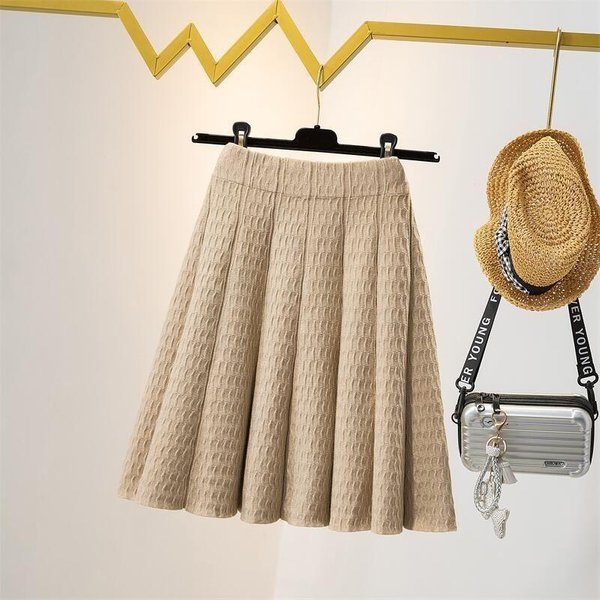 Falda De Punto De Cintura Alta De Invierno Para Mujer Falda De Corte A Falda Plisada Y Falda Corta Para Mujer XL Beige-image