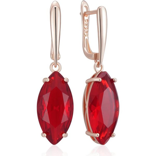 Pendientes Largos Colgantes De Rombos Rojos Brillantes De Zirconia Natural Para Mujer Color Oro Rosa JoyeríA Fina Diaria De Alta Calidad-image