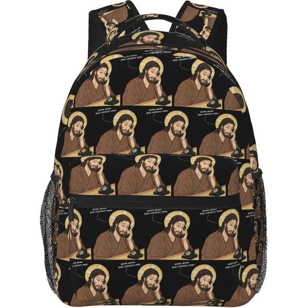 Moshi Moshi Jesus Desu Mochilas Divertidas NiñOs NiñAs Mochila Para Libros Estudiantes Bolsas Escolares Dibujos Animados Mochila De Hombro Gran Capacidad One Size-image