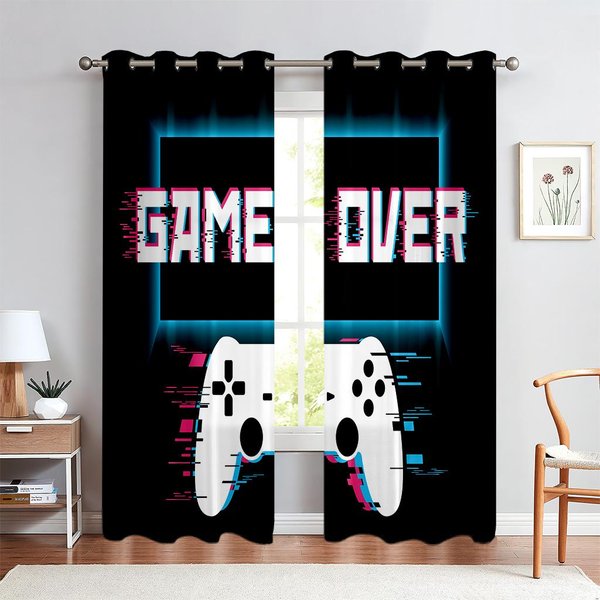 Cortinas Con Estampado De Mando De Juego, 2 Piezas, Cortinas Decorativas TranslúCidas Para Sala De E-Sports, Dormitorio Y Sala De Estar W50Xh140(Cm)X2Pcs&Rod Pocket-image