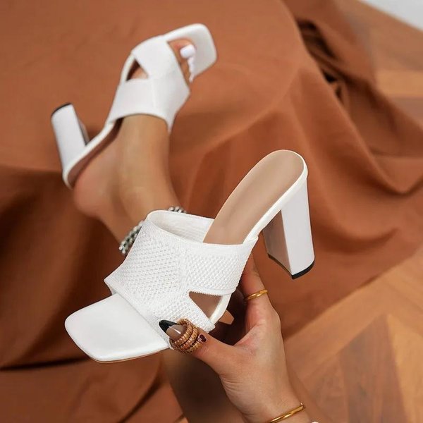 Damskie Buty Z Odkrytymi Palcami Damskie Kapcie Plus Size Kapcie Do Sukienki Damskie Kwadratowe Palce Siateczka Wysokie Grube Obcasy Nowoczesne SandałY 40 Brown-image