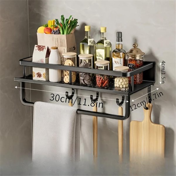 1 Estante De Almacenamiento Multifuncional Con Barra Estante Para Condimentos Estante De Almacenamiento De Condimentos Montado En La Pared Para ArtíCulos De Cocina Gray-image