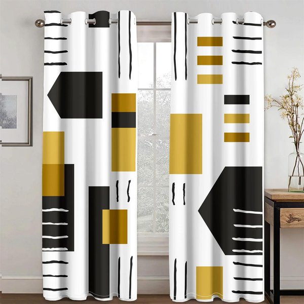 DiseñO GeoméTrico Abstracto Con Simplicidad Moderna Cortinas Semitransparentes Cortinas De Ventana Para Sala De Estar Dormitorio 2 Piezas DecoracióN 100W160H(Cm)40X63In&Grommet Top White-image