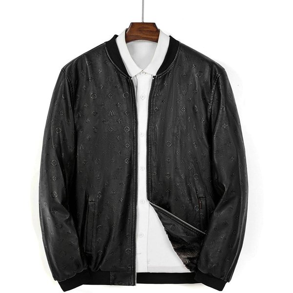 Nuevo Abrigo De Cuero Repujado De Invierno Para Hombre Con Forro Polar Grueso Chaqueta De Cuero PU Para Hombre De Mediana Edad Top 4XL Black-image