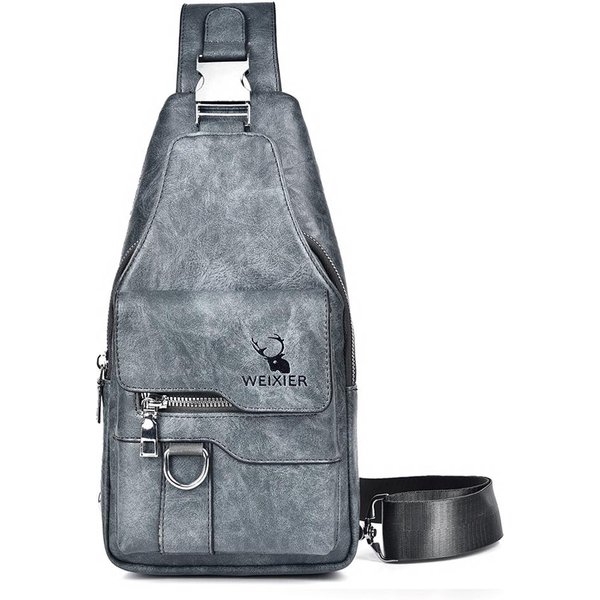 Bolso Bandolera Weixier Para Mujer Y Hombre, De Piel, Tipo Bandolera, Para El Pecho, Mochila De Viaje Gray-image