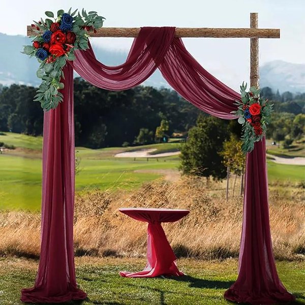 ŁUk śLubny Drapowany Tkanina Sheer Arch Drapes Burgundowy Szyfonowy ZasłOna ZewnęTrzna TłO Na Ceremonię śLubną Dekoracja Sufitu Imprezy 75X300Cm-image