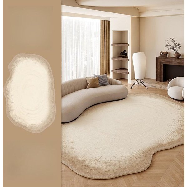 Dekoracja Salonu O Nieregularnym KształCie DużY Dywan Dywany W Stylu Kremowym Do Sypialni Puszysty MięKki Dywan Do Salonu Pogrubiona Pluszowa Mata PodłOgowa 120X160Cm-image