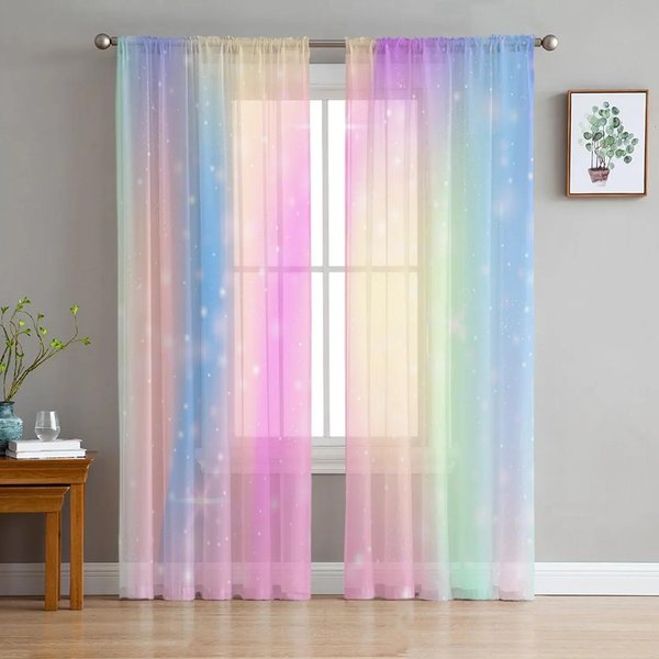 Cortinas Transparentes De Tul SueñO De Luz De Estrella ArcoíRis Para DecoracióN De Sala De Estar Cortina De Ventana Para Dormitorio Cocina Cortinas De Voile Organza W135 X H115Cm X1&Grommet Top-image