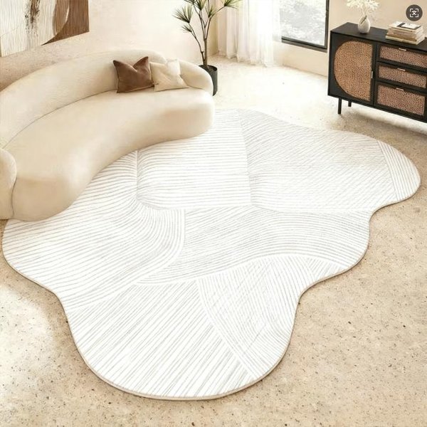 Dywan W Nieregularnym KształCie Do Dekoracji Sypialni Dywan Liniowy Do Domu Gruby Pluszowy Dywan Kremowy Styl Dywany Do Salonu Puszysta MięKka Mata PodłOgowa Do Salonu 80X120Cm White-image