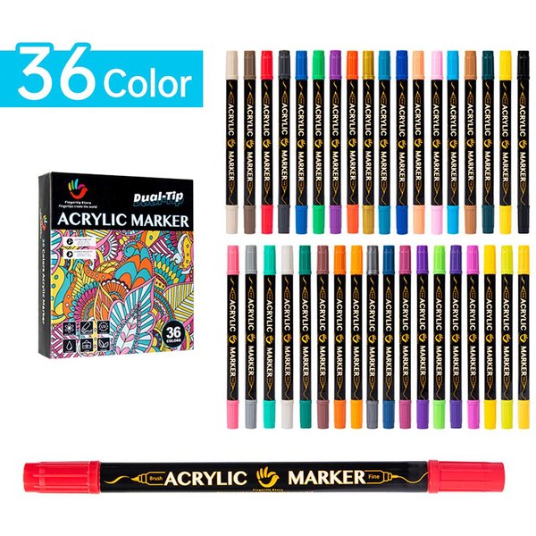 Opakowanie 36 MarkeróW Akrylowych ŻYwe Kolory, PodwóJna KońCóWka, SzybkoschnąCe, Nietoksyczne, Dla Dzieci I DorosłYch 36 Colors-image