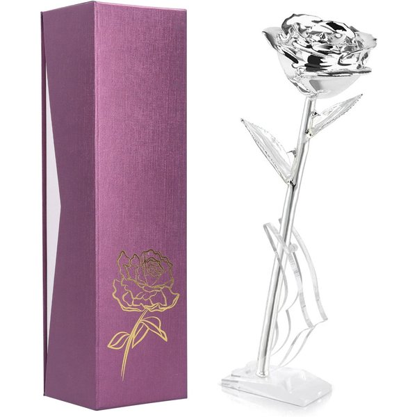 Rosa Chapada En Oro De 24K Con Soporte Adorno DecoracióN De Boda Regalo Maravilloso Para El DíA De San ValentíN-image