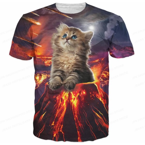 Letni MęSki T-Shirt Zwierzę Kot Nadruk 3D T-Shirt MęSka Moda Oversize KróTki RęKaw T-Shirt DziecięCe Top T-Shirty ŚMieszny 5XL Gray-image