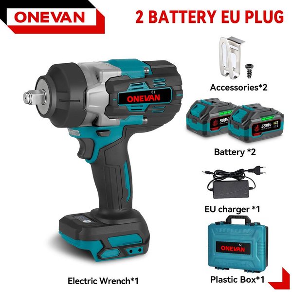 Llave De Impacto EléCtrica InaláMbrica Onevan 2800N.M 2800W Sin Escobillas 1/2 Pulgada Herramienta Atornillador Para BateríA Makita 18V 2 Battery Set B-image