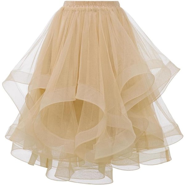 Damska SpóDnica Tiulowa Tutu W Rozmiarze Plus Size Syrenka Falista SpóDnica Midi Na Imprezę Taneczną Sukienka Druhny XL Szampan-image