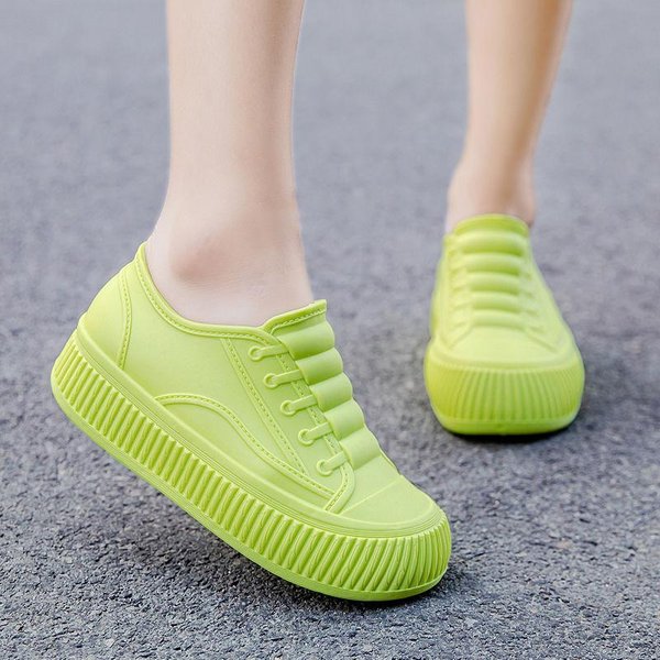 Botas De Lluvia De CañA Baja Para Mujer Impermeables Y Resistentes Al Desgaste Botas De Lluvia Para Mujer Para Todas Las Estaciones, Botas De Lluvia Planas CáLidas Y De Felpa, Zapatos De Cocina, Zapatos De Goma 37 Verde-image
