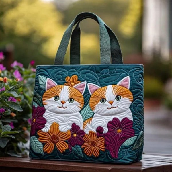 Nuevos Bolsos Moda Bolso Tote Acolchado Animales Gato Colorido Estampado Bolso Tote Acolchado Mujeres Hombres Bolso Tote De Viaje Correa De Mano 2026 Bolso Weekender De Exterior 43X40X10Cm-image