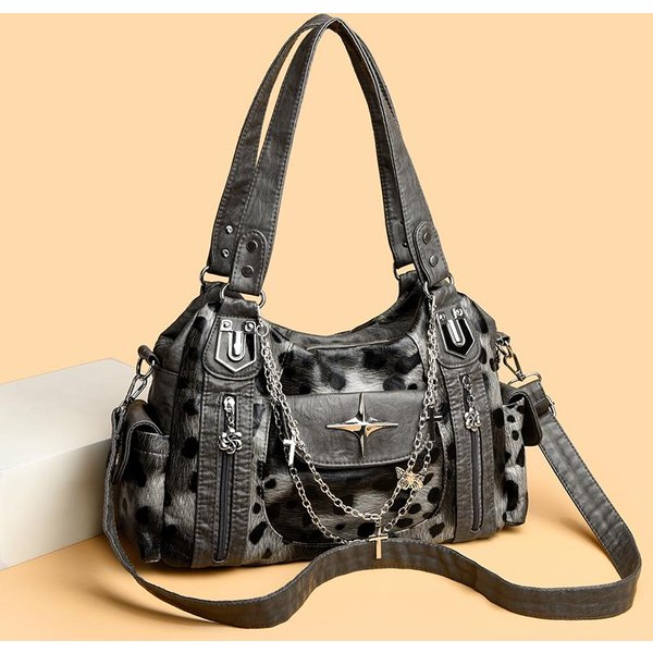 Retro Punkowa Torba Crossbody Ze SkóRy PU Z Metalowym łAńCuszkiem I Wieloma Kieszeniami, Na Ramię Z Regulowanym Paskiem Czarny-image