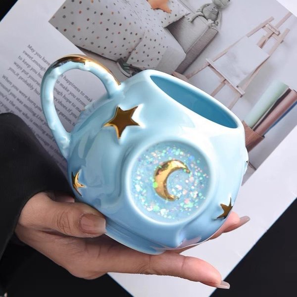 Ceramiczny Kubek GwieźDziste Niebo BłYszcząCy Kubek Wysoka Precyzja Kolorowa Gwiazda Kreatywny Prezent Urodzinowy Kubek PamiąTkowy Kubek Do Wody 301-400Ml-image