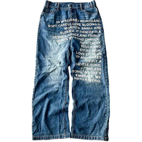 Roguewave Y2K DżInsy Vintage AmerykańSki WzóR Litera DżInsy Streetwear Gotycki Harajuku Hip Hop MęSkie Damskie Moda Casual Szerokie Nogawki DżInsy M Gray-image