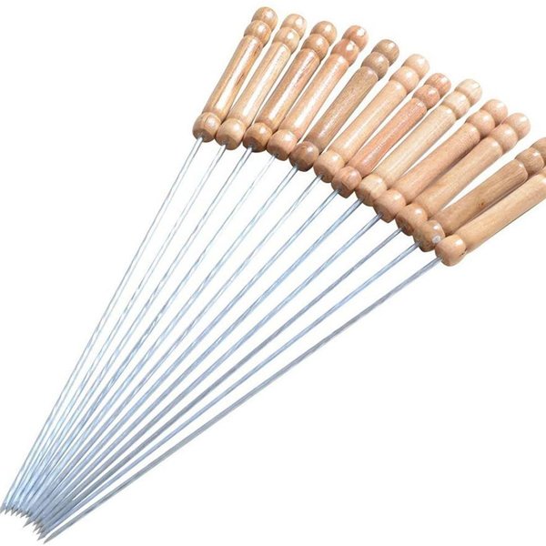 10 Uds Agujas Para Barbacoa Con Mango De Madera Brochetas Para Asar De Acero Inoxidable-image