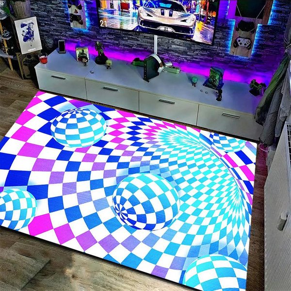 Mat Dywanik Spiralny Tunel Siatka 3D Iluzja LED Neonowy Dywanik Dywanik Do Pokoju Gier Salonu Dekoracja Domu Dekoracja Sypialni 60X90Cm24X35In-image