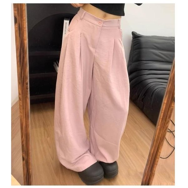 Pantalones De Pierna Ancha De Traje Fu Perezoso Para Mujer En Primavera Nuevo Cintura Alta Slim Holgados Seda De Hielo Pantalones De Estilo Perezoso De Piso Verano XL-image