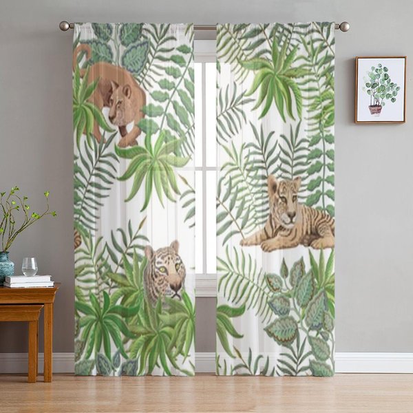 DżUngla Tropikalne Safari Zwierzę SłOń Przezroczyste ZasłOny Okienne Do Salonu Sypialni Woal Tiulowe ZasłOny Draperie Do Kuchni W50H130(Cm)X2Pcs&Grommet Top-image