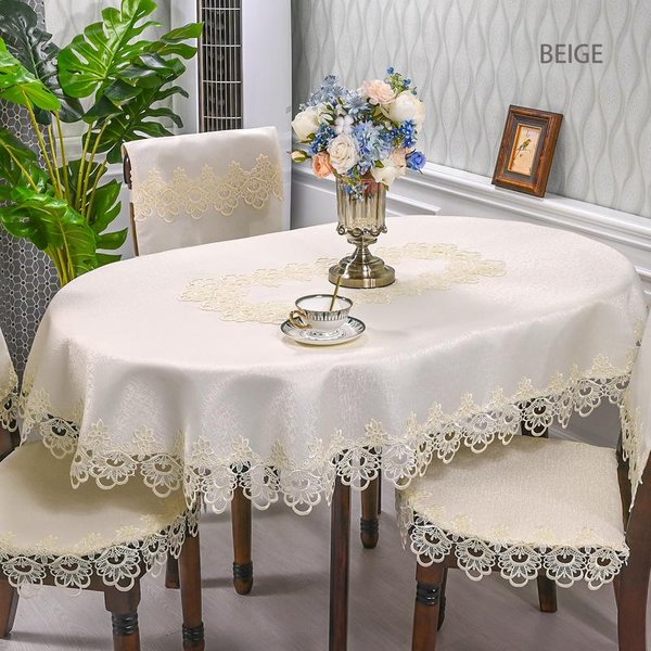 Mantel Ovalado Battilo Encaje Bordado Macramé Mantel De Mesa Cubierta Para Mesa De Café Escritorio DecoracióN Para Mesa De Comedor Boda Fiesta Cocina 140X200Cm-image