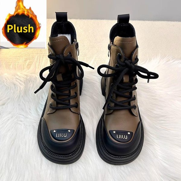 Sznurowane KróTkie Buty Damskie Na Platformie Designerskie Buty Rycerskie Damskie Buty Botki Damskie Buty Damskie Zimowe OkrąGłY Nosek 36 Black-image