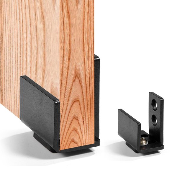 1 Pieza De Herrajes De Acero Negro Para Puerta Corrediza De Granero, GuíA De Suelo Para Montaje En Pared Inferior Con Tornillos-image