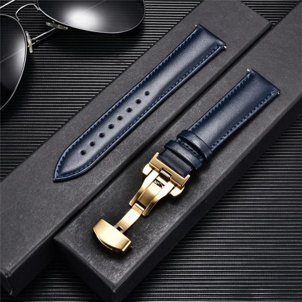 Correa De Cuero Correas De Reloj 18 Mm 20 Mm 22 Mm 24 Mm Correa De Reloj Con Cierre De Mariposa AutomáTico Pulseras Con Hebilla Correas 18Mm Black-image