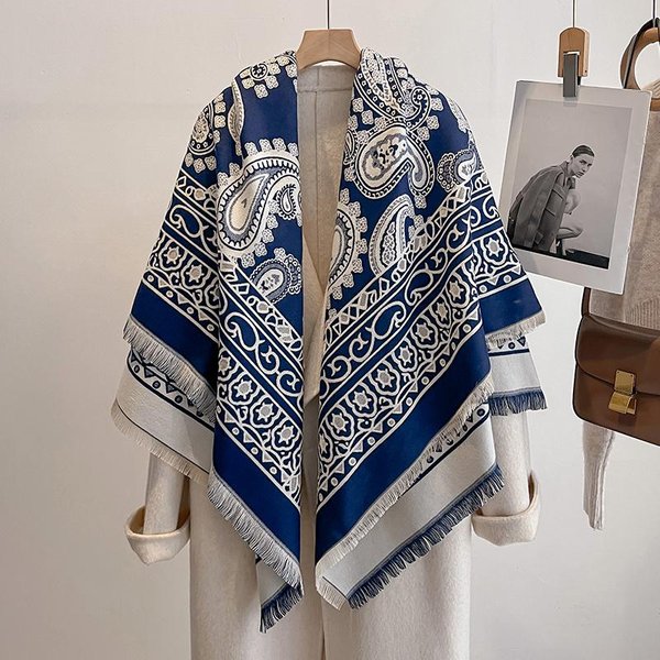 Luksusowy Zimowy Szalik Kaszmirowy Dla Kobiet - FręDzlowy Szal W Kratkę, CiepłY Szal Pashmina I Poncho Foulard-image