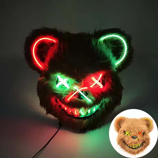 LED Krwawa Maska KróLika ŚWiecąCa Maska Czarnego NiedźWiedzia ZabóJcy Kostium Na Halloweenową Imprezę Taneczną Cosplay Rekwizyty Zamordowana Pluszowa Maska KróLika-image