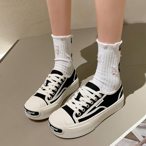 Zapatos De Lona Niche Feos Lindos Para Mujer Primavera VersióN Coreana Del Nuevo Casual Combinan Con Todo Sonrisa Abierta Zapatos Deportivos De Estudiante Tendencia 40 White-image